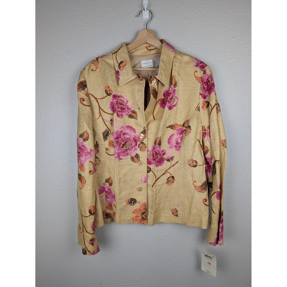 Emma‎ James Jacket Womens 18 Beige Pink Floral Linen Blend Natural Attraction